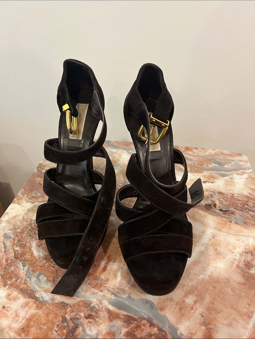 Michael Kors Chocolate Brown Suede Strappy High Heel Sandals